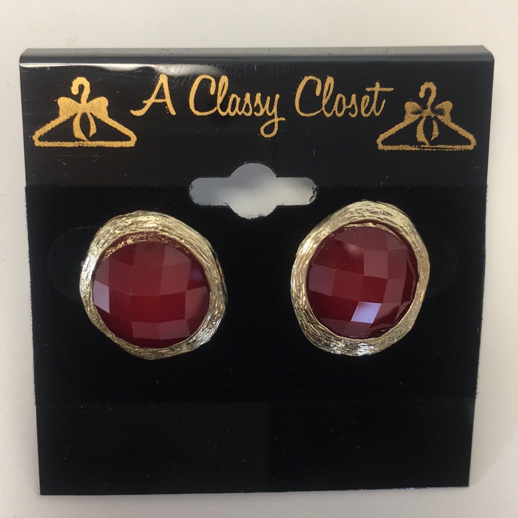 Gold & Ruby Red Stud Earrings